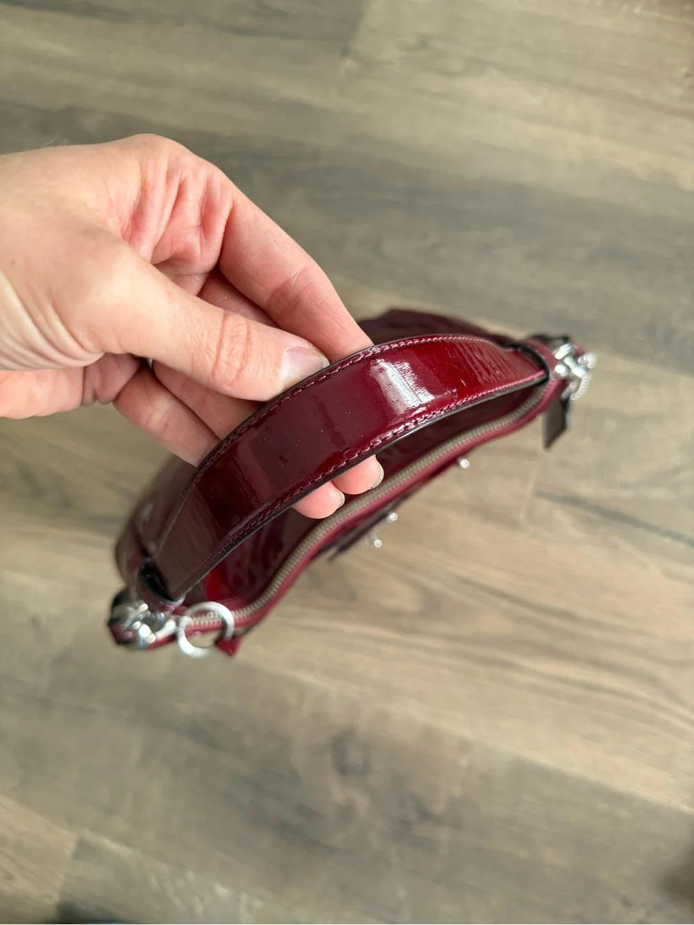 COACH Chelsea F17861 Crimson Red Patent Leather Shoulder Bag Silver Hardware